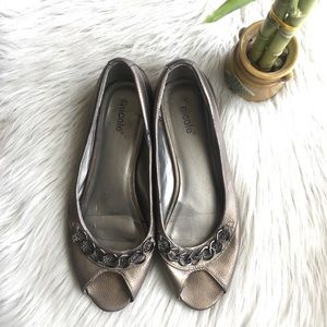 Nicole Silver Peep Toe Flats Size 8W